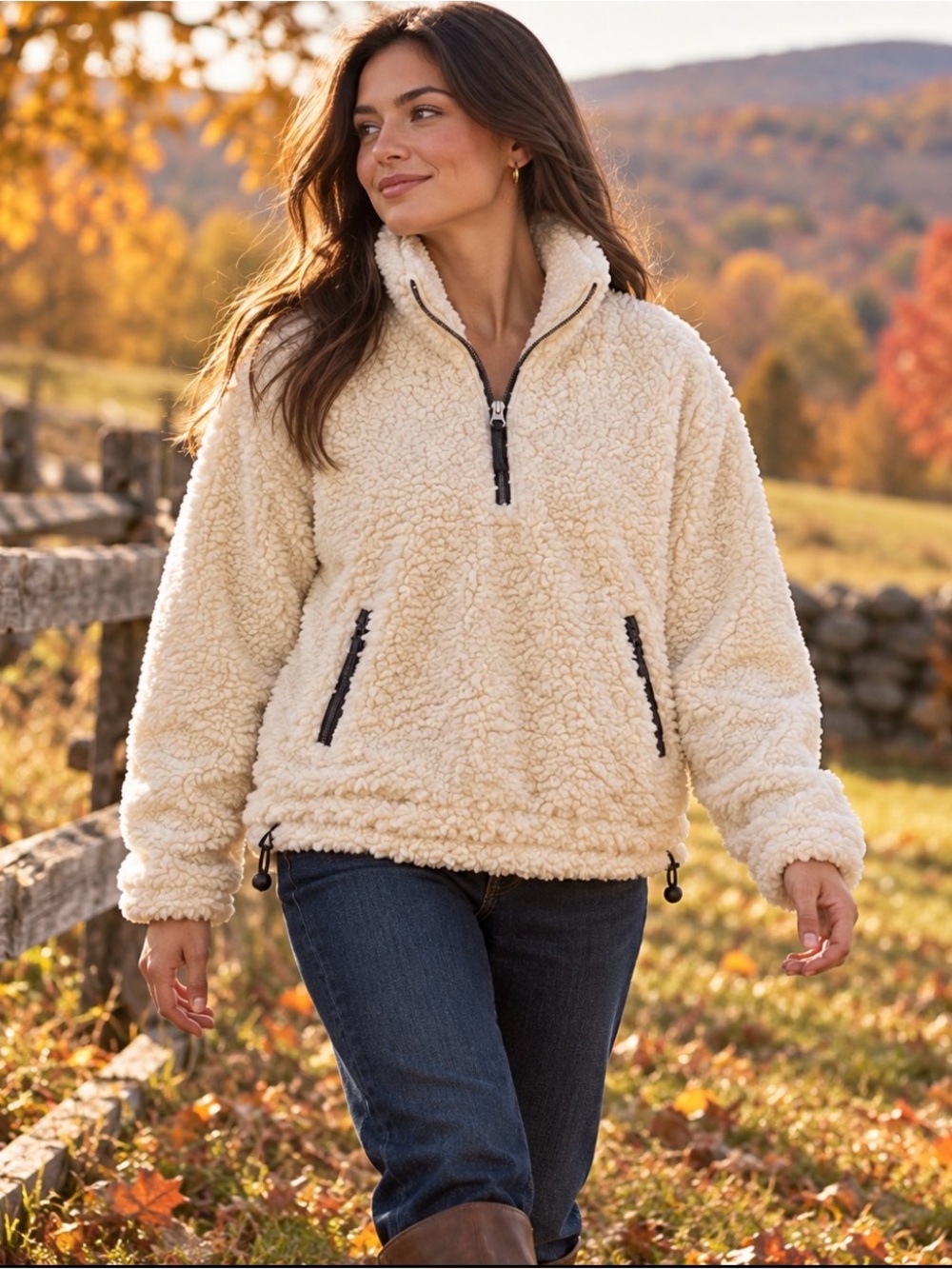 Abercrombie & Fitch Cream Sherpa Quarter Zip Pullover XL NWT
